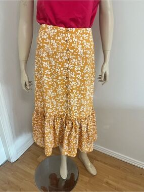 From Palmer Mustard Floral Maxi Skirt with Ruffle Hem